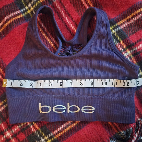Bebe Sport Wireless Raceback Sports Bra Blue Medium Non-Padded - Picture 4 of 4